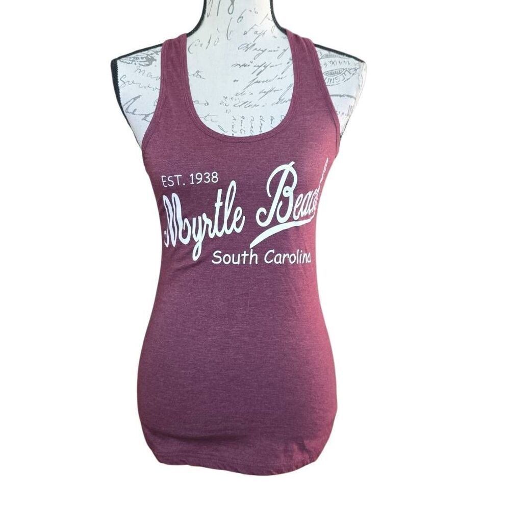 Saltwater Surf Co Women's Size Medium Burgundy White Myrtle Beach Racerback Tank
